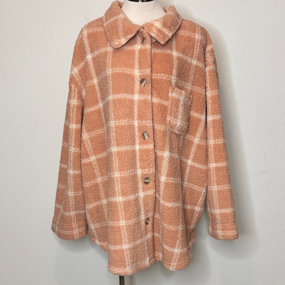 Koolaburra by Ugg size 3X Plaid Teddy Jacket in Peach and Cream